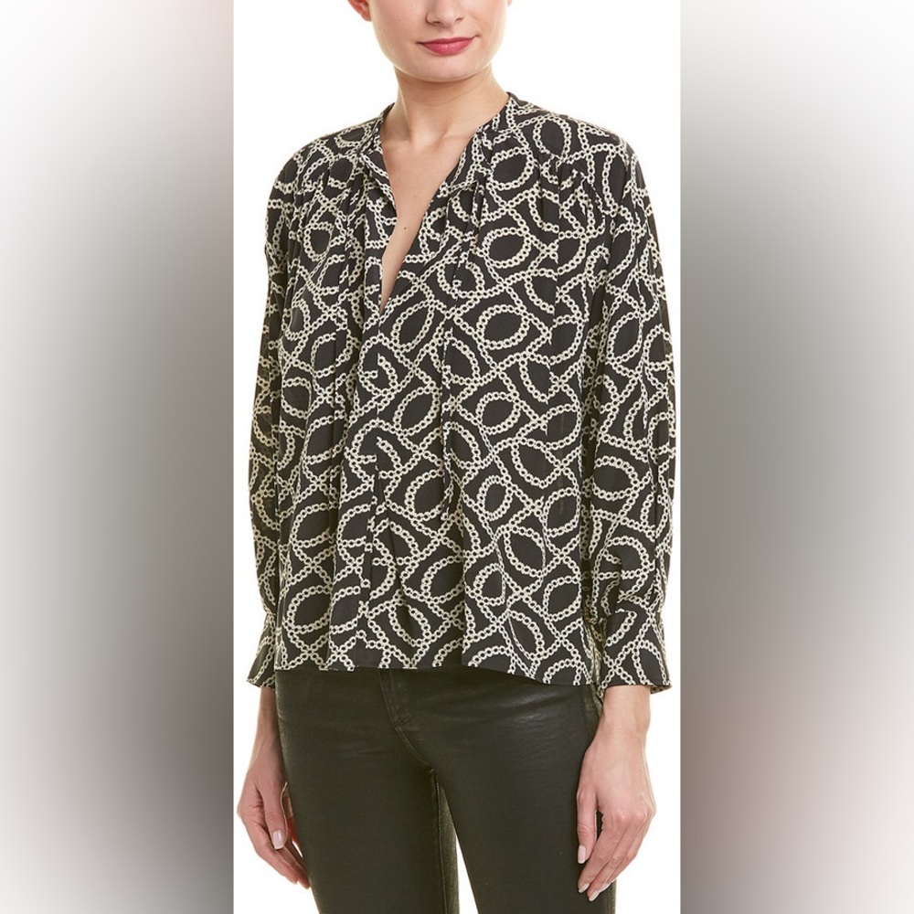 Isabel Marant Black and White Chain Print Silk Blouse